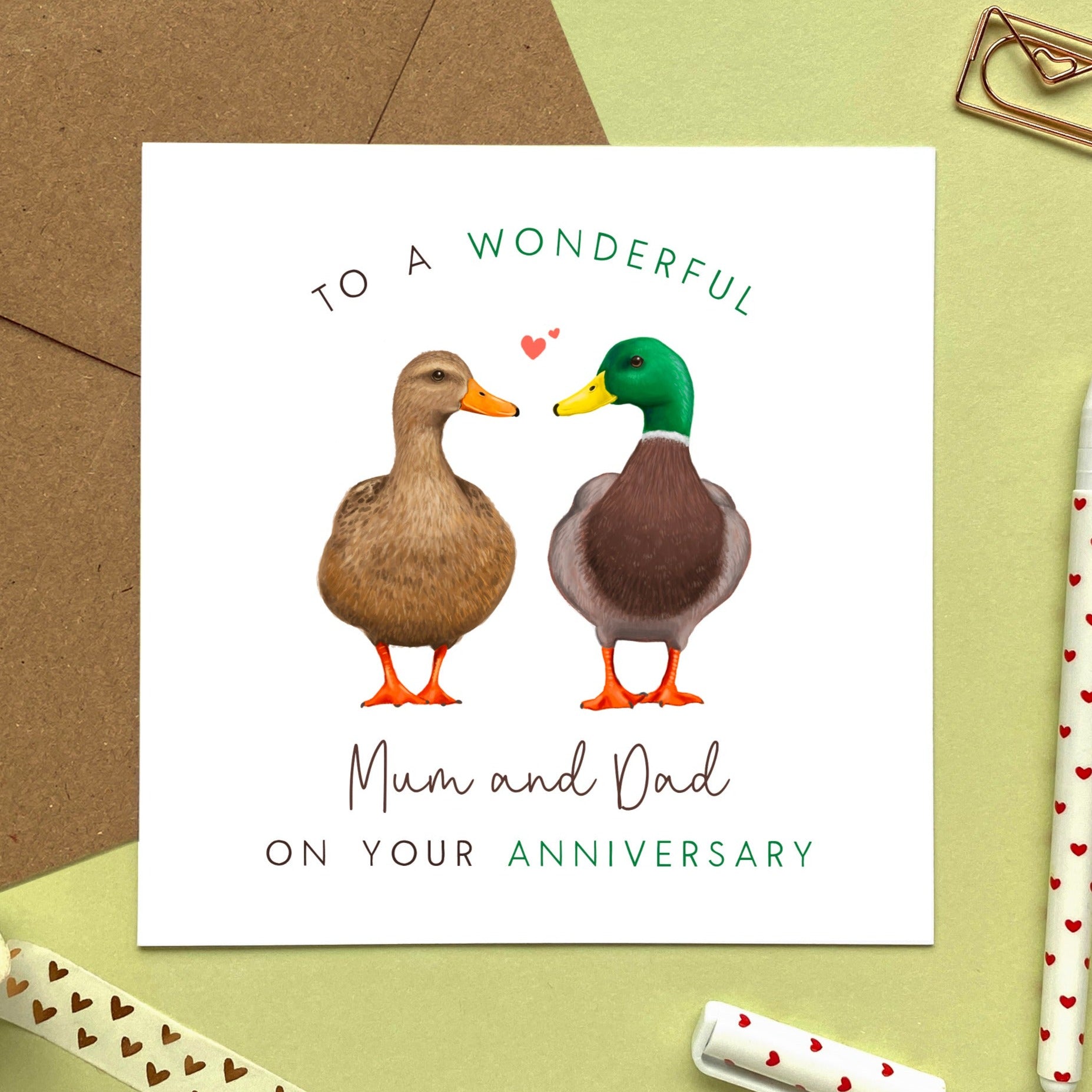 Personalised Duck Anniversary Card for Parents | Lilac Kitten Designs