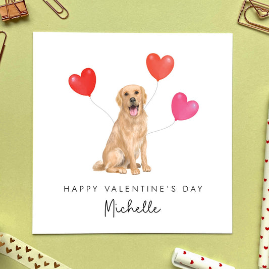 Personalised Golden Retriever Dog Valentine's Day Card, for him, her, husband, wife, partner, fiance, fiancee, from the dog valentines card