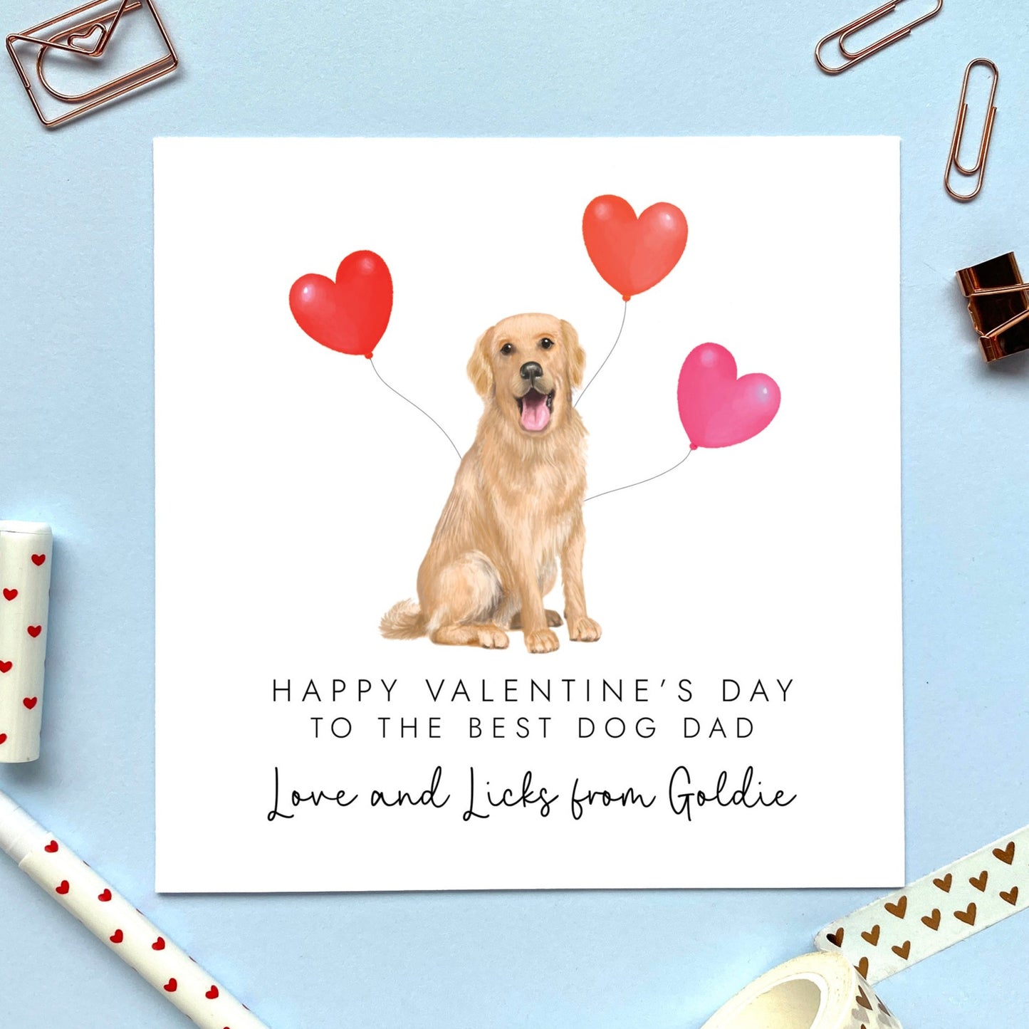 Personalised Golden Retriever Dog Valentine's Day Card, for him, her, husband, wife, partner, fiance, fiancee, from the dog valentines card