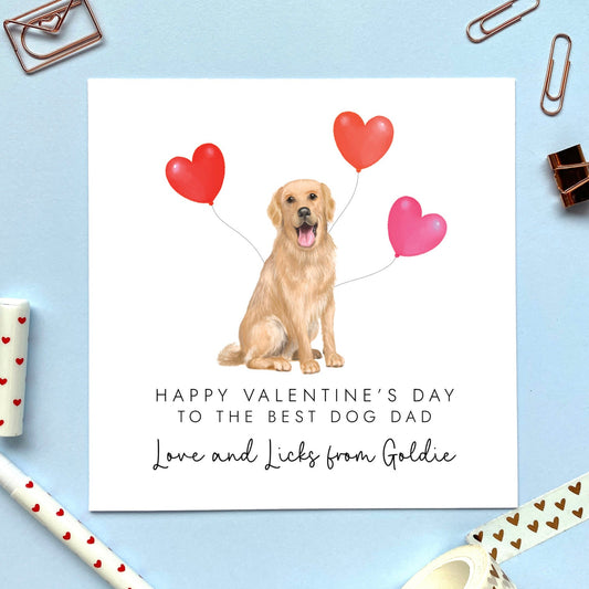 Personalised Golden Retriever Dog Valentine's Day Card, for him, her, husband, wife, partner, fiance, fiancee, from the dog valentines card