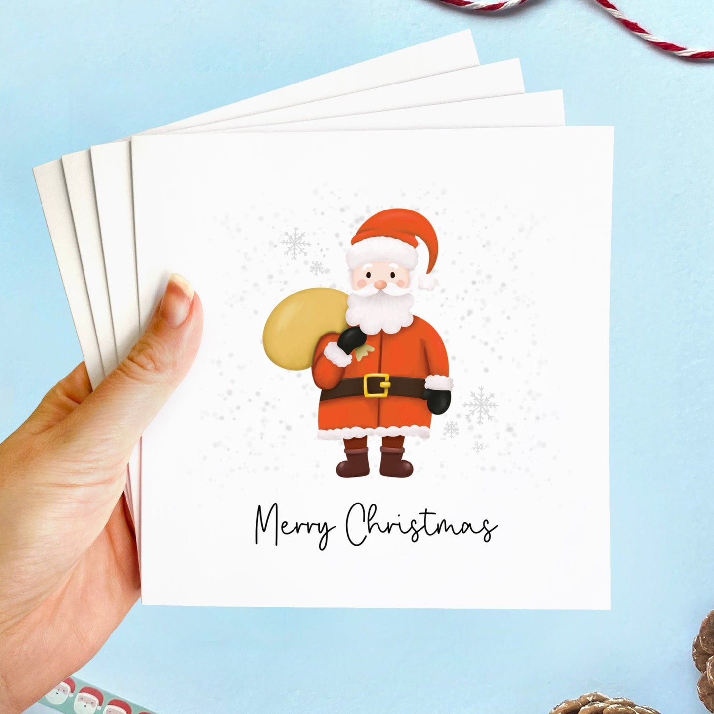 A pack of 4 Christmas Cards featuring Father Christmas. Also available in a single card, pack of 8 cards and pack of 12 cards.