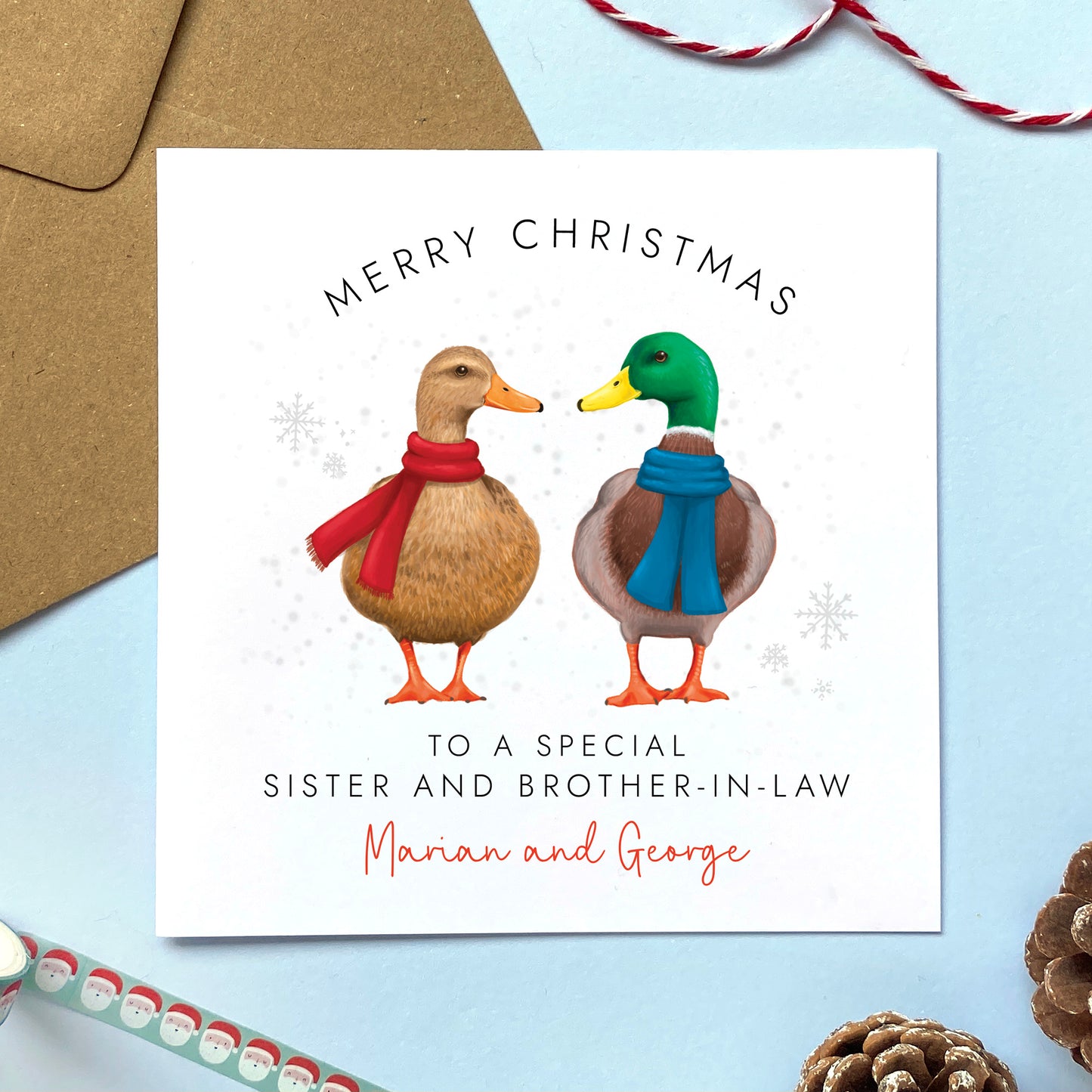 Personalised Ducks Christmas Card for Sister and Brother-in-Law