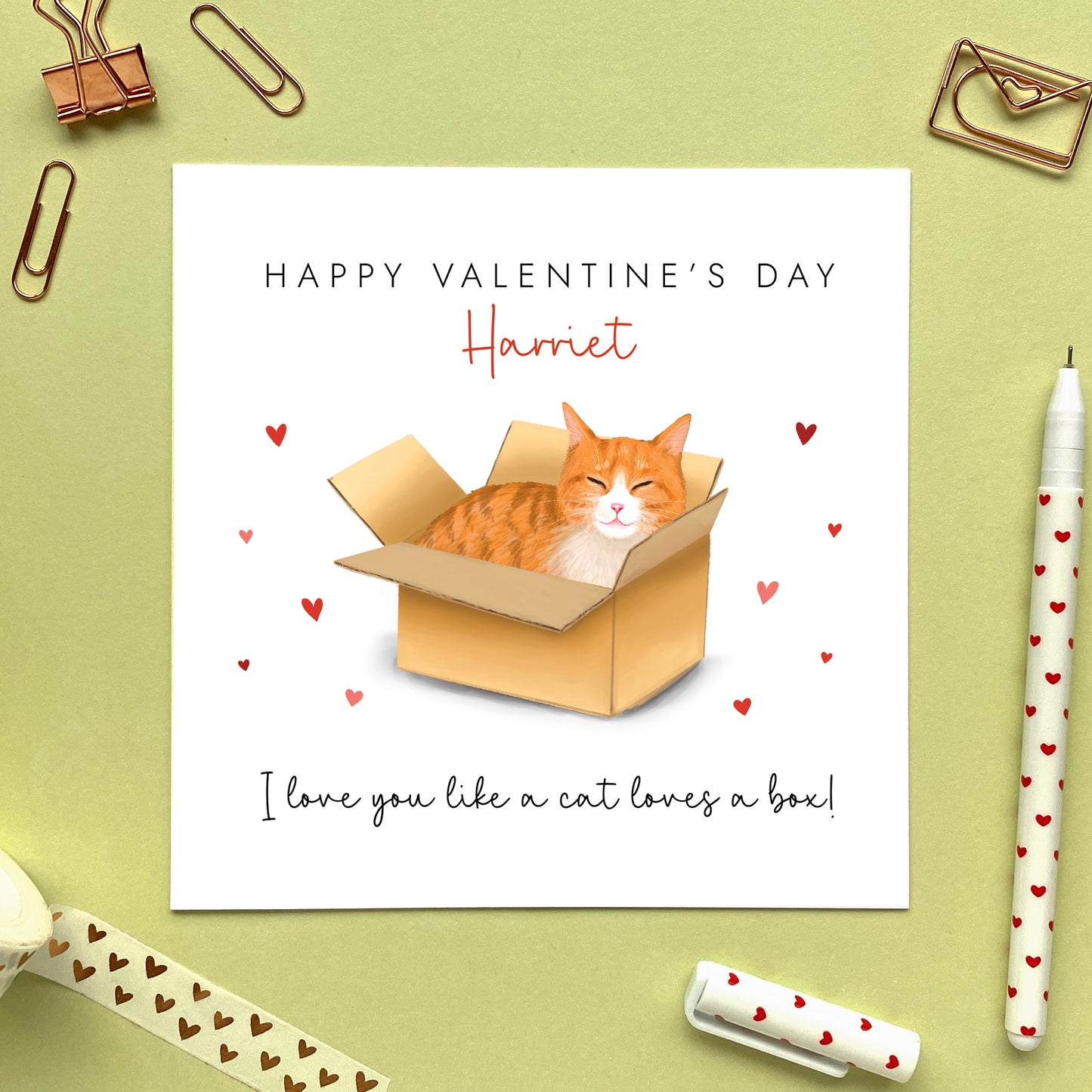 Personalised Ginger Cat in a Box Valentine's Day Card