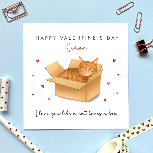 Personalised Ginger Cat in a Box Valentine's Day Card