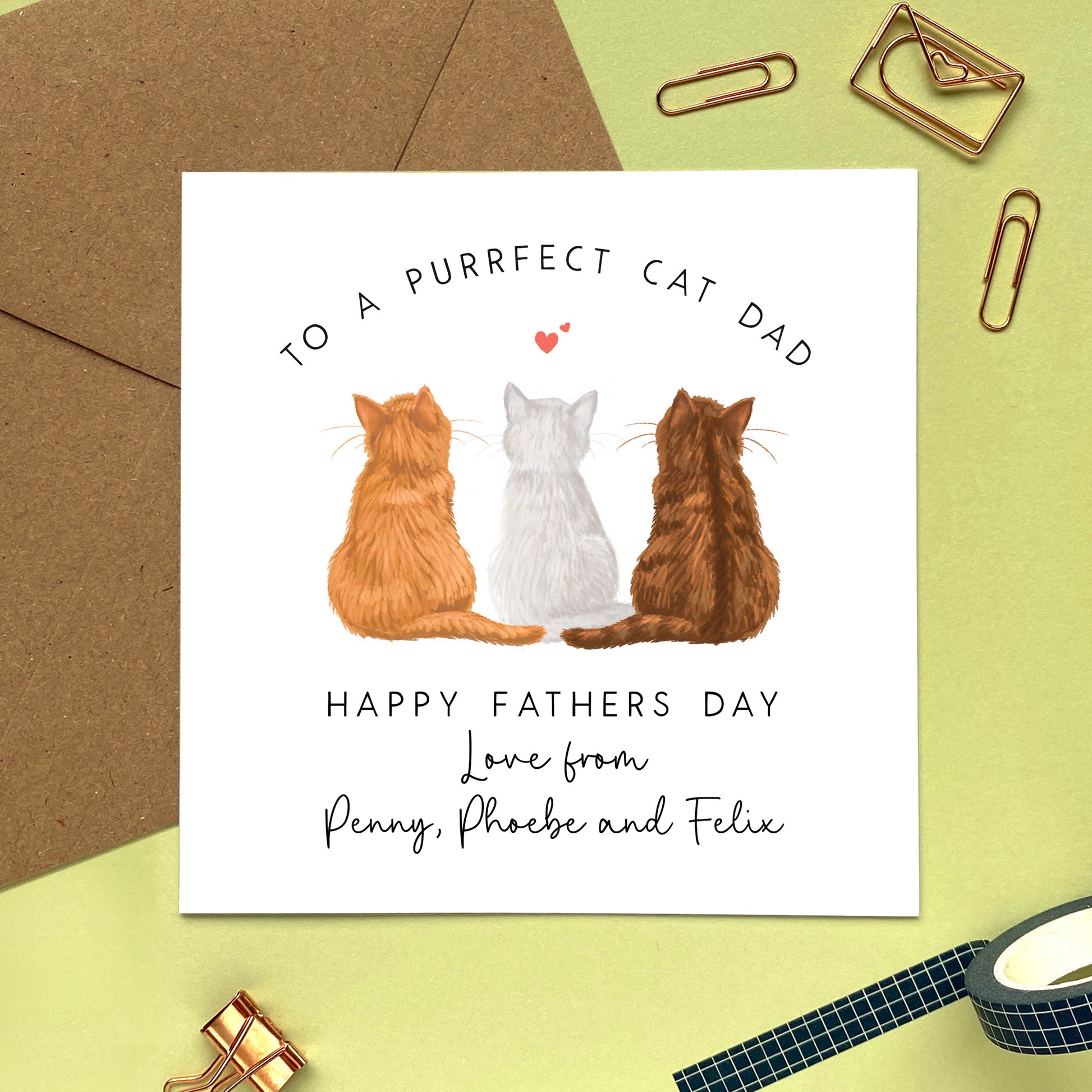 personalised cats fathers day card for cat dad - three cats card - personalised with cats names - tabby, black, white, brown, bengal, ginger - fathers day card for cat dad - cat daddy, dada, cat parent - for him, boyfriend, husband, fur baby mum, fur babies, 3 cats fathers day card