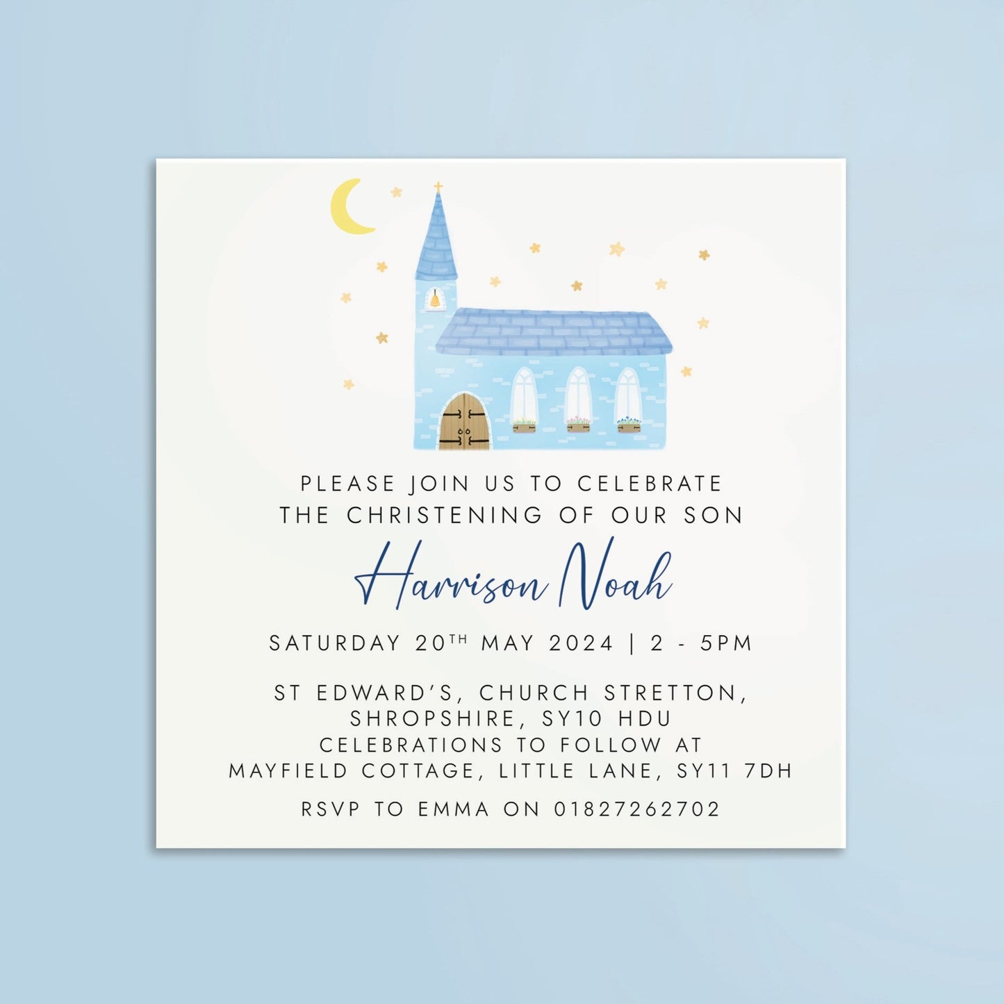 personalised christening invitations for boy - please join us for the christening of our son - blue, church, special, religious, cute, baptism invites