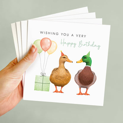 A pack of 4 Birthday Cards featuring a pair of mallard ducks. Comes in a single card, pack of 4 cards, pack of 8 cards and pack of 12 cards.