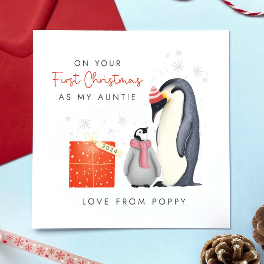 Personalised First Christmas as My Auntie Penguins Card