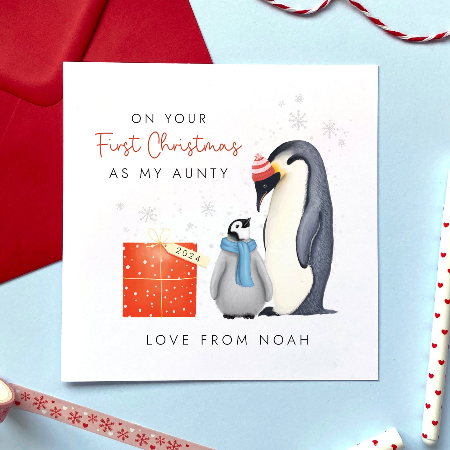 Personalised First Christmas as My Auntie Penguins Card