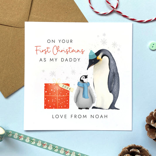 Personalised First Christmas as My Daddy Penguins Card