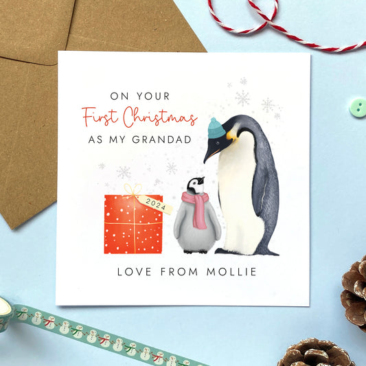 Personalised First Christmas as My Grandad Penguins Card