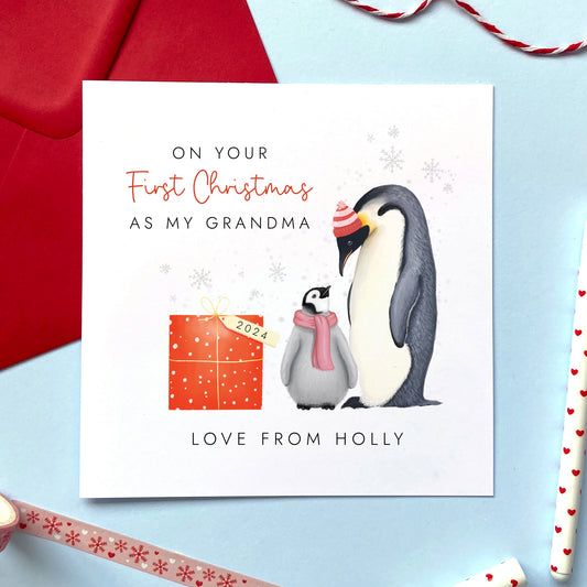 Personalised First Christmas as My Grandmother Penguins Card