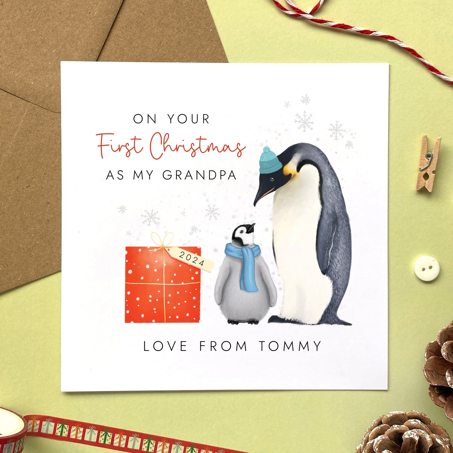 Personalised First Christmas as My Grandad Penguins Card