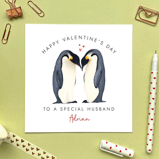 Personalised Penguins Valentine's Day Card