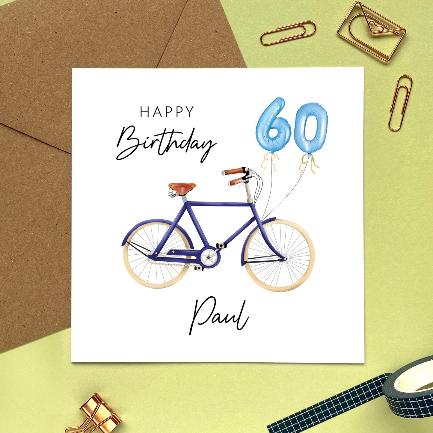 personalised bike 60th birthday card for him - son in law, brother, uncle, male, friend, man, men, cycling, husband, partner, boyfriend, fiance, son