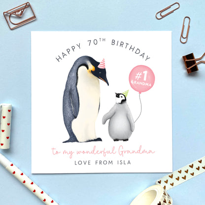 personalised penguins birthday card to a special granny gran grandma nan nanny nana 50th 60th 70th 80th 90th 100th - birthday card for granny from grandson granddaughter