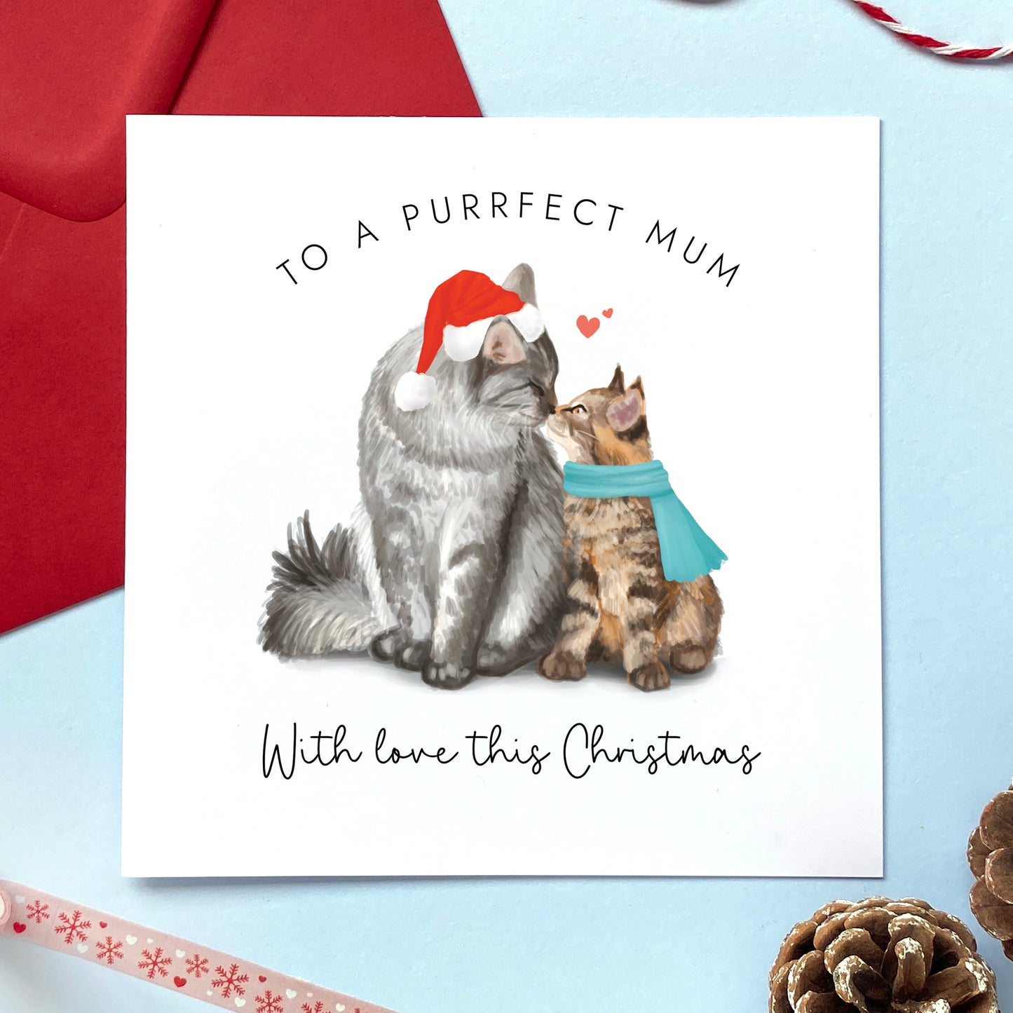 Cat and Kitten Christmas Card for Mum