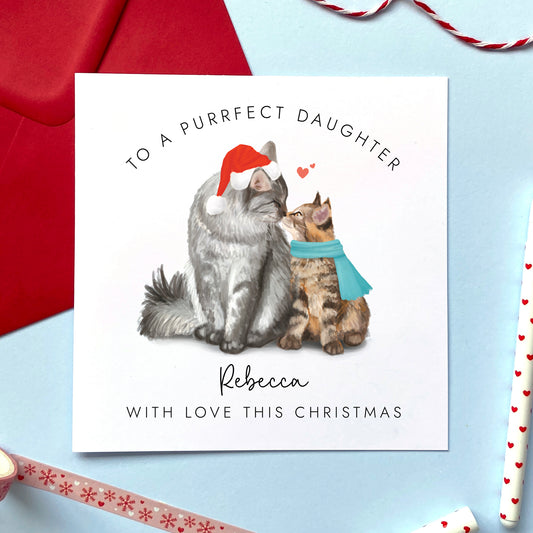 Cat and Kitten Christmas Card for Daughter