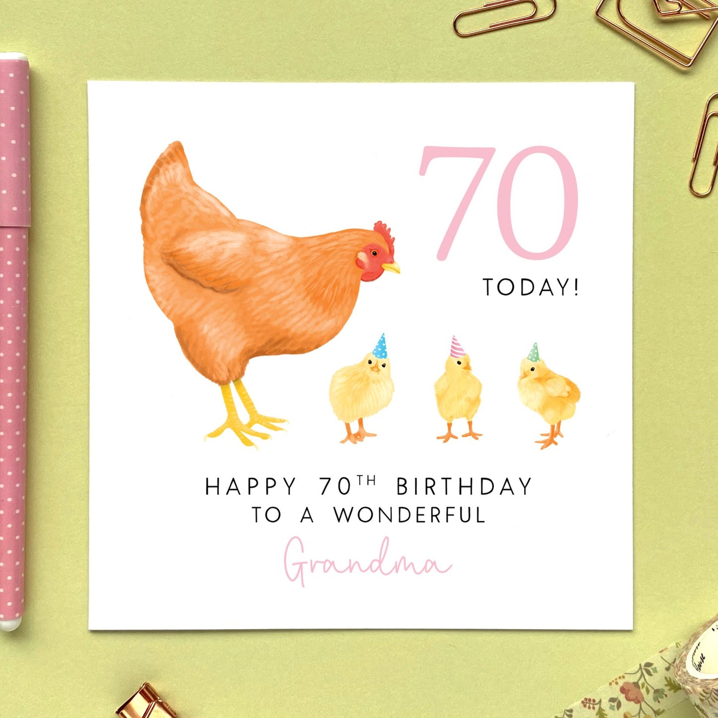 personalised chickens birthday card for grandma - grandmother, great grandmother, granny, gran, nanny, nanna, nana, nan - 50th 60th 70th 80th 90th 100th