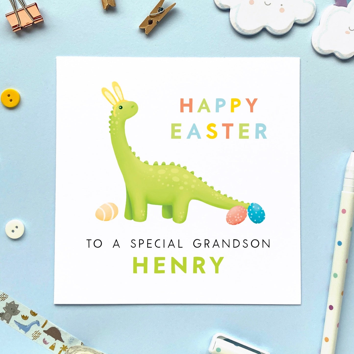 Personalised Dinosaur Easter Card for Children