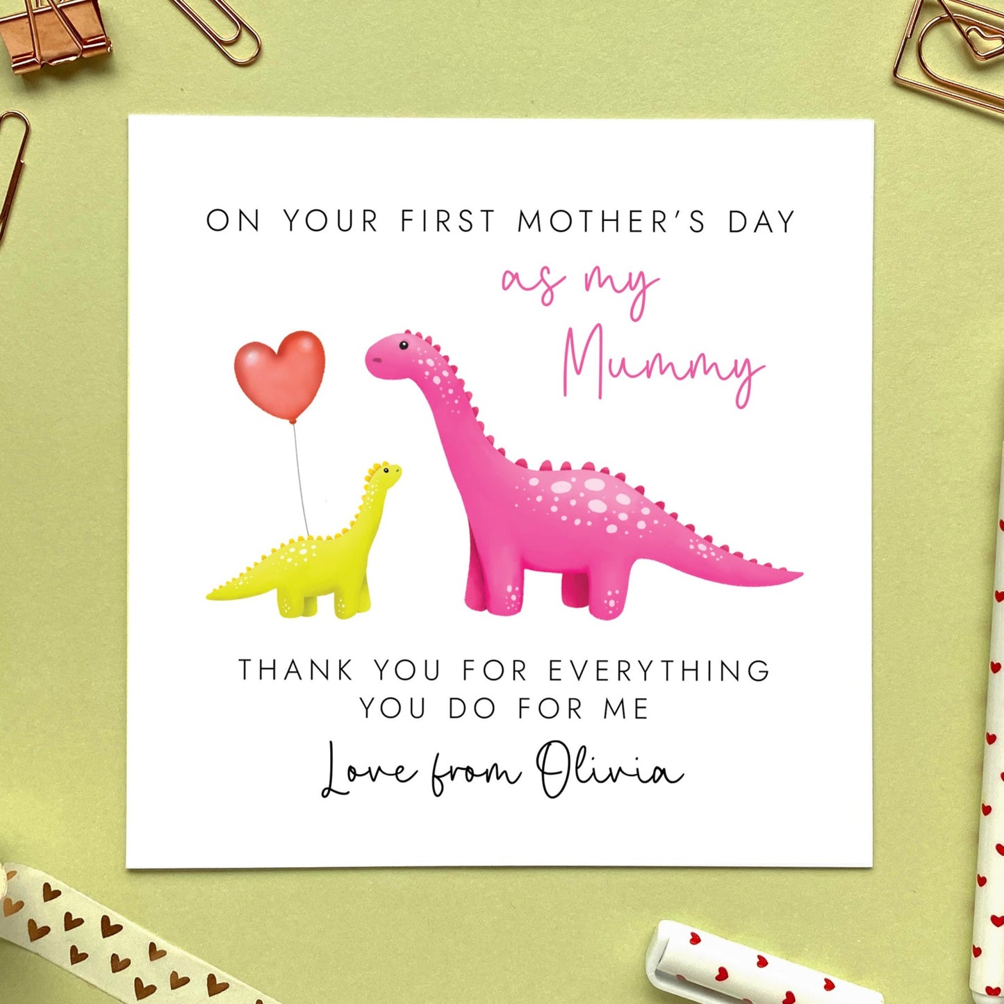 personalised dinosaur first mother's day card - first mother's day as my mummy - 1st mothers day card - from baby, son, daughter, child - cute, funny, special, handmade, uk - for my roarsome mommy, for my special mama