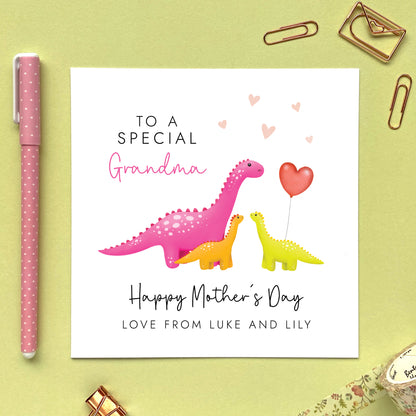 personalised dinosaur mother's day card - mother of twins - mother of two children, two kids, two babies - son daughter - to our roarsome mummy - mommy, mama, mum, mom, mama - special, cute, handmade, grandmother, great grandmother, grandma, granny, gran, nanny, nan, nanna, nan