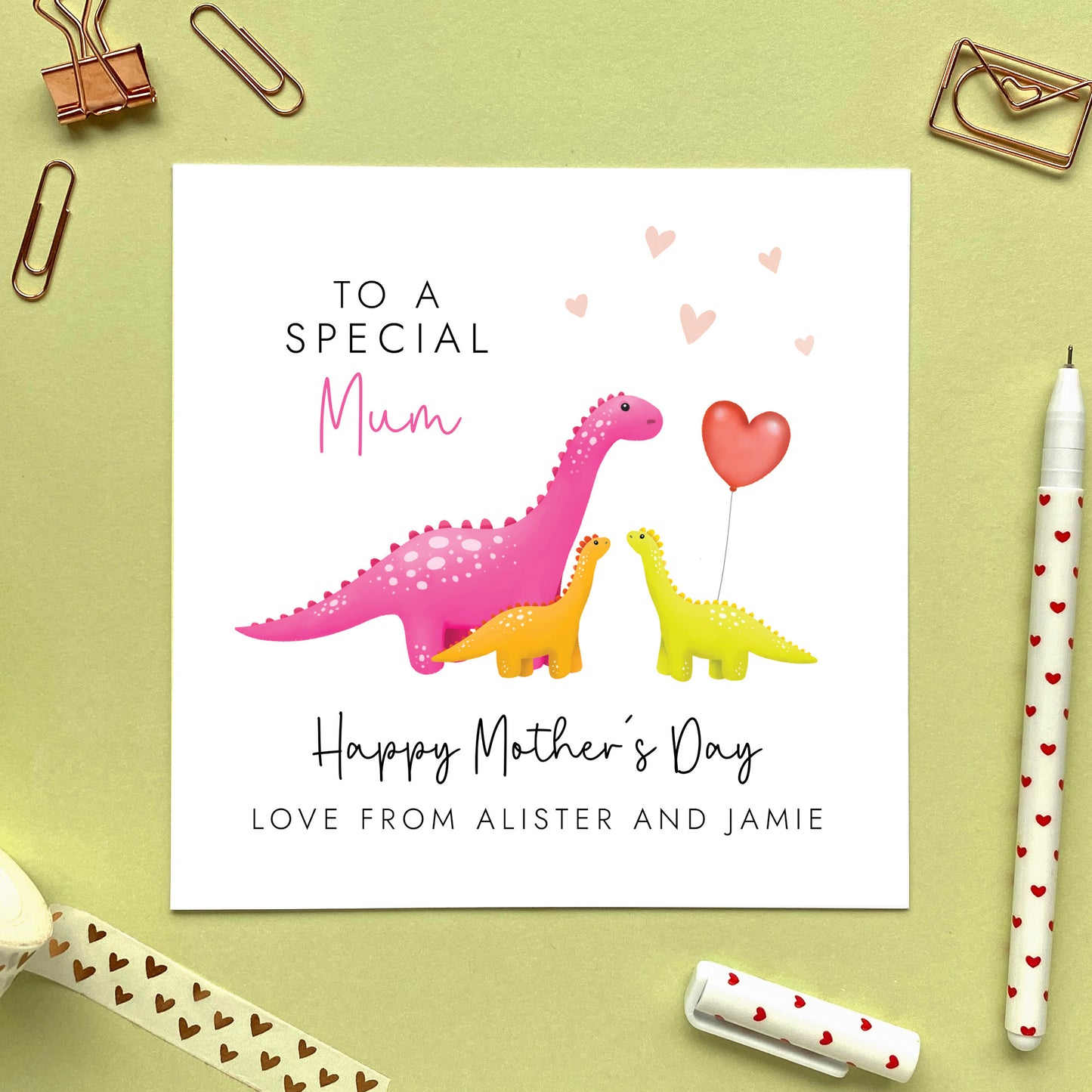 personalised dinosaur mother's day card - mother of twins - mother of two children, two kids, two babies - son daughter - to our roarsome mummy - mommy, mama, mum, mom, mama - special, cute, handmade