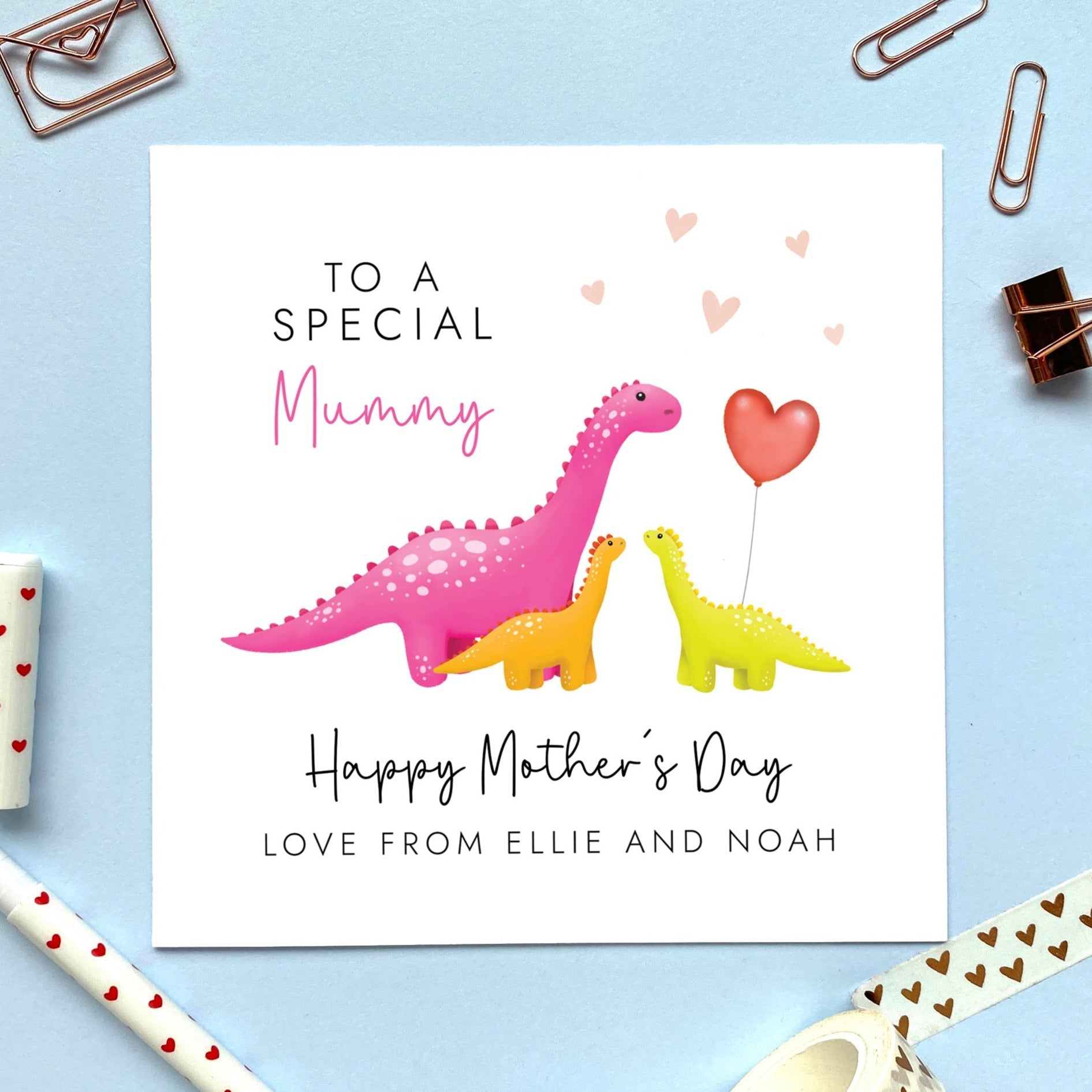 personalised dinosaur mother's day card - mother of twins - mother of two children, two kids, two babies - son daughter - to our roarsome mummy - mommy, mama, mum, mom, mama - special, cute, handmade