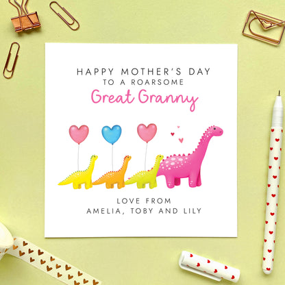 Personalised Dinosaur Three Children Mother's Day Card for Mummy