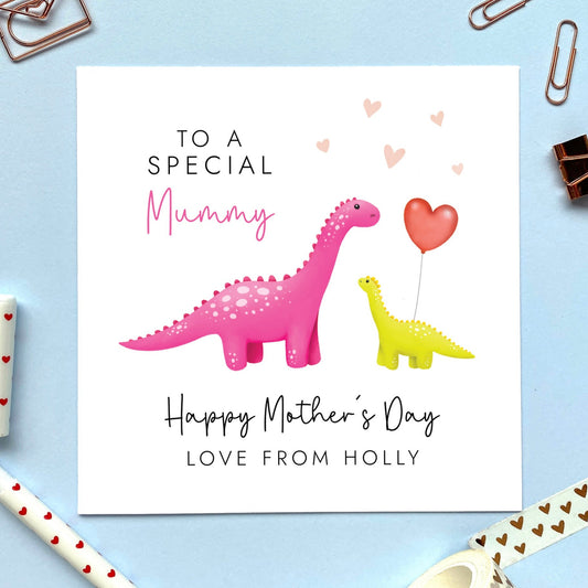 personalised dinosaur mother's day card - to my roarsome mummy - funny mother's day card, cute, special - mummy, mommy, mama, mum, mom, mam - from son, daughter, baby, child, boy, girl, bump