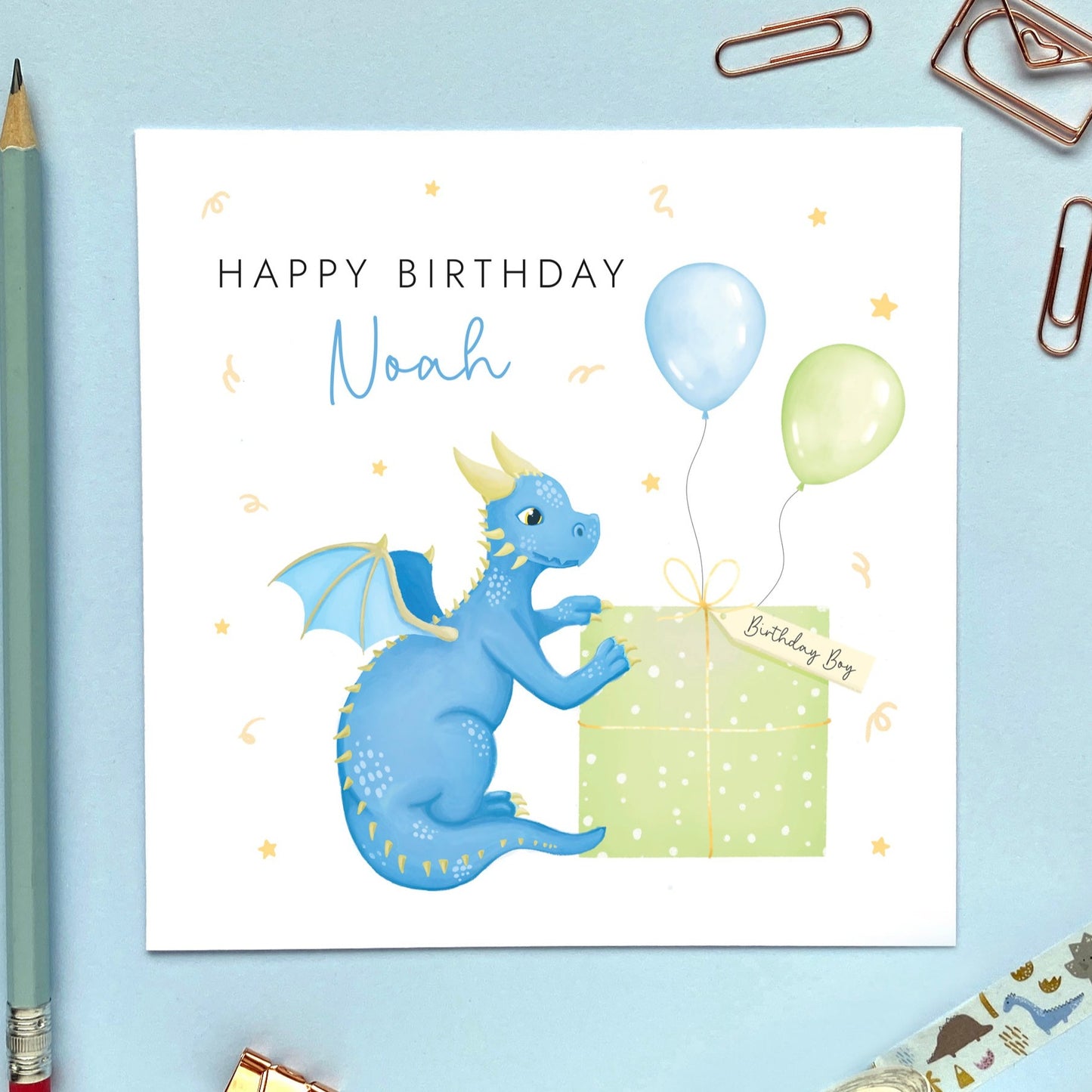 personalised dragon birthday card for boy - son, grandson, nephew, brother, godson, children's, child, baby, blue, special, magic, 1st 2nd 3rd 4th 5th 6th 7th 8th 9th 10th