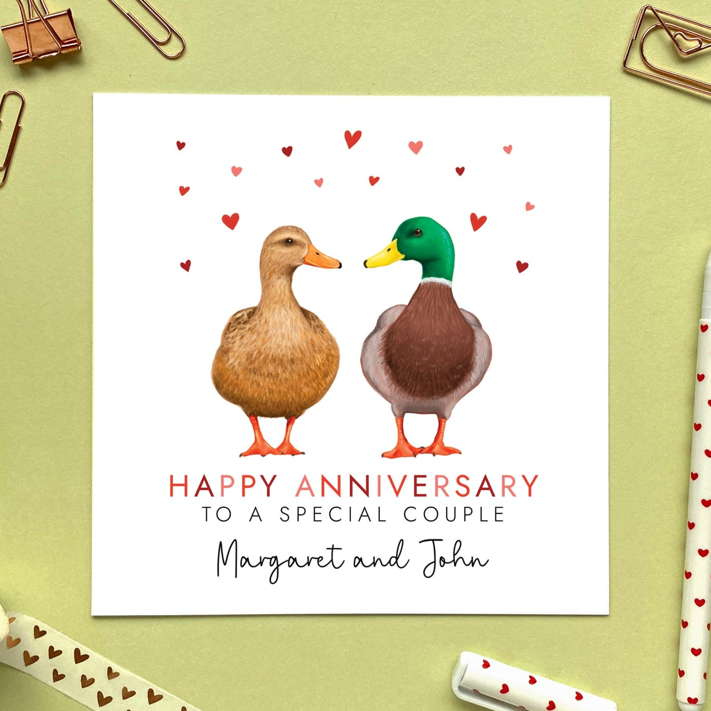 personalised anniversary card for couple - to a special daughter and son-in-law - to a special son and daughter-in-law - friends, granddaughter, grandson, niece, nephew - first wedding anniversary card, first anniversary card - duck anniversary card, cute, special, funny