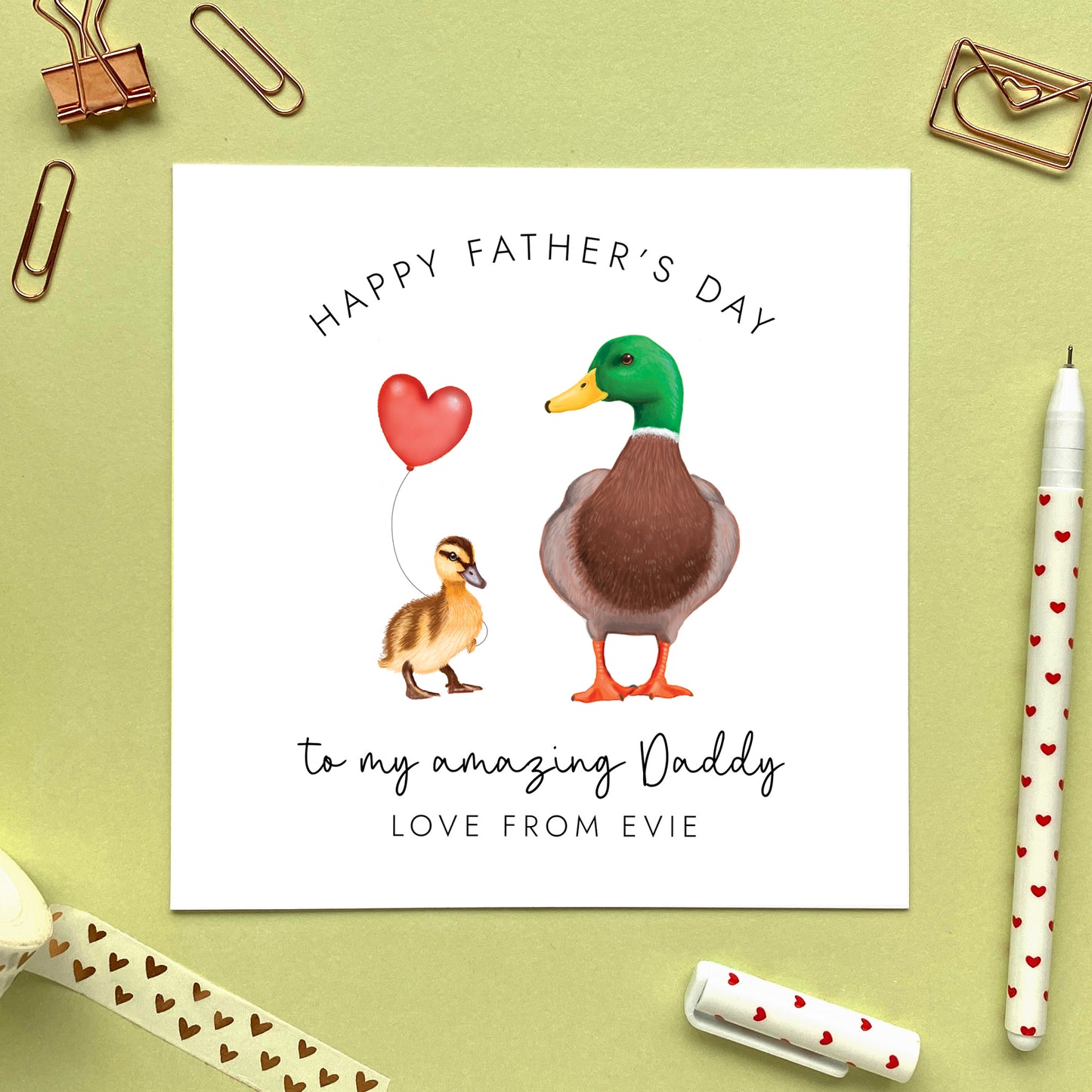 personalised duck fathers day card - to a special dad, daddy, dada, grandad, grandpa, papa - from son, daughter, cute, unique, special, handmade - mallard, wildlife, duckling