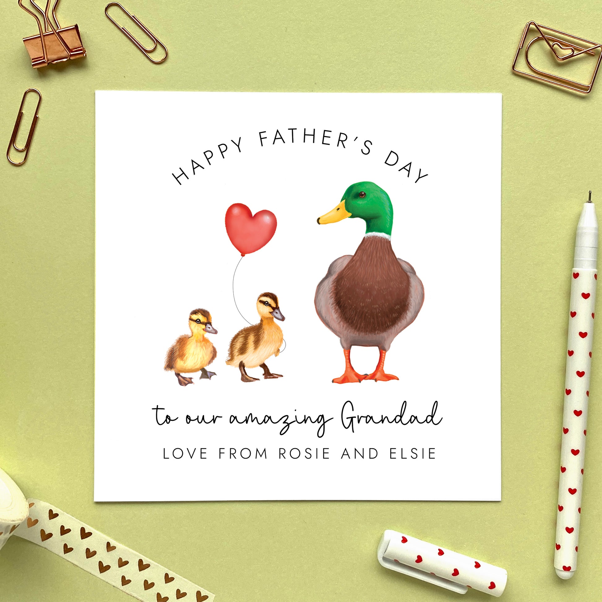 personalised duck father's day card - happy fathers day, for a special dad, daddy, dada, grandpa, grandad, stepdad - from baby, bump, toddler, child, children, kids, son, daughter, grandson, granddaughter - sentimental, cute, special, unique - twins, two children, two kids, son and daughter, sons, daughters, funny, mallard, duckling