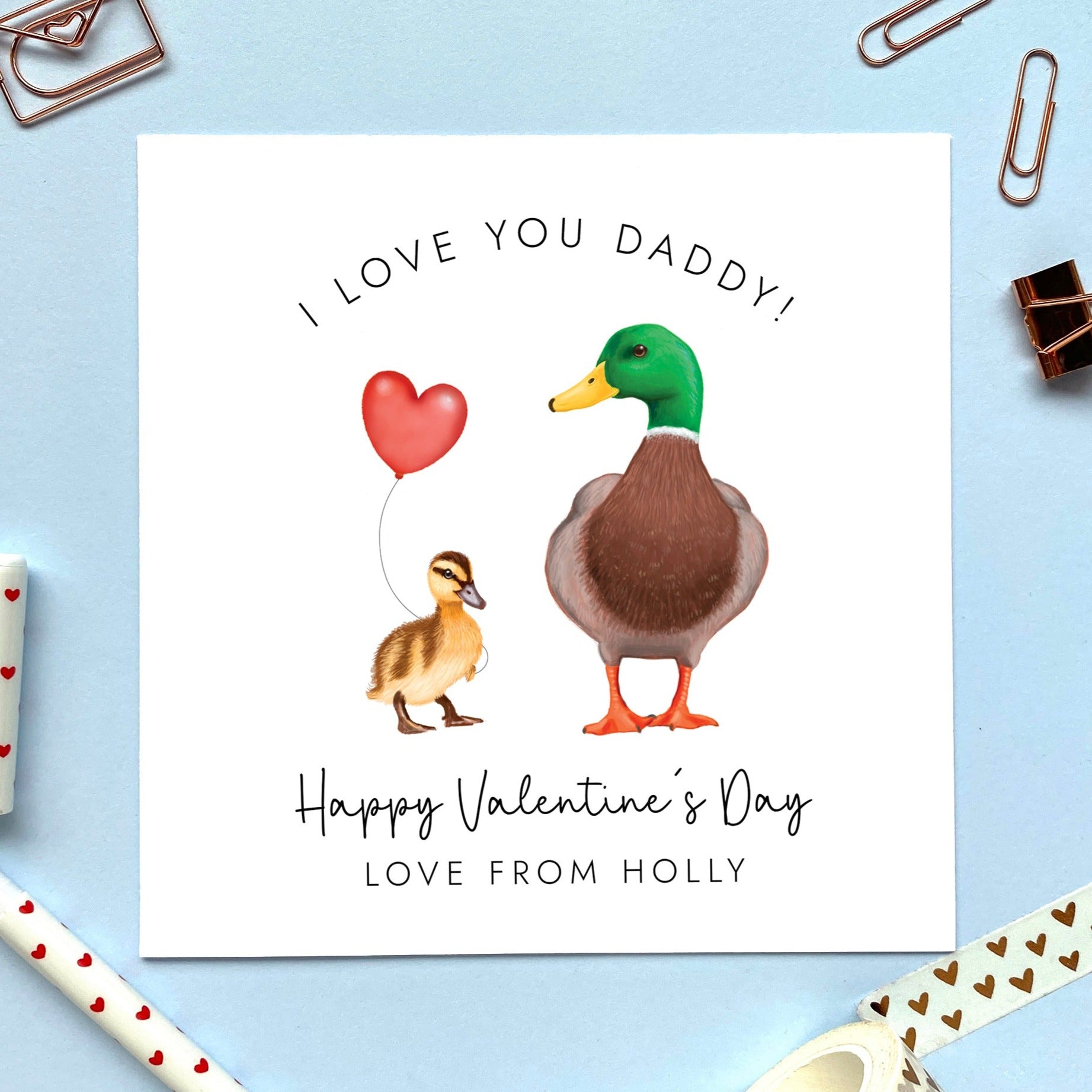 personalised ducks valentine's day card for daddy - valentines card for dad, father, from son, daughter, baby, child, children