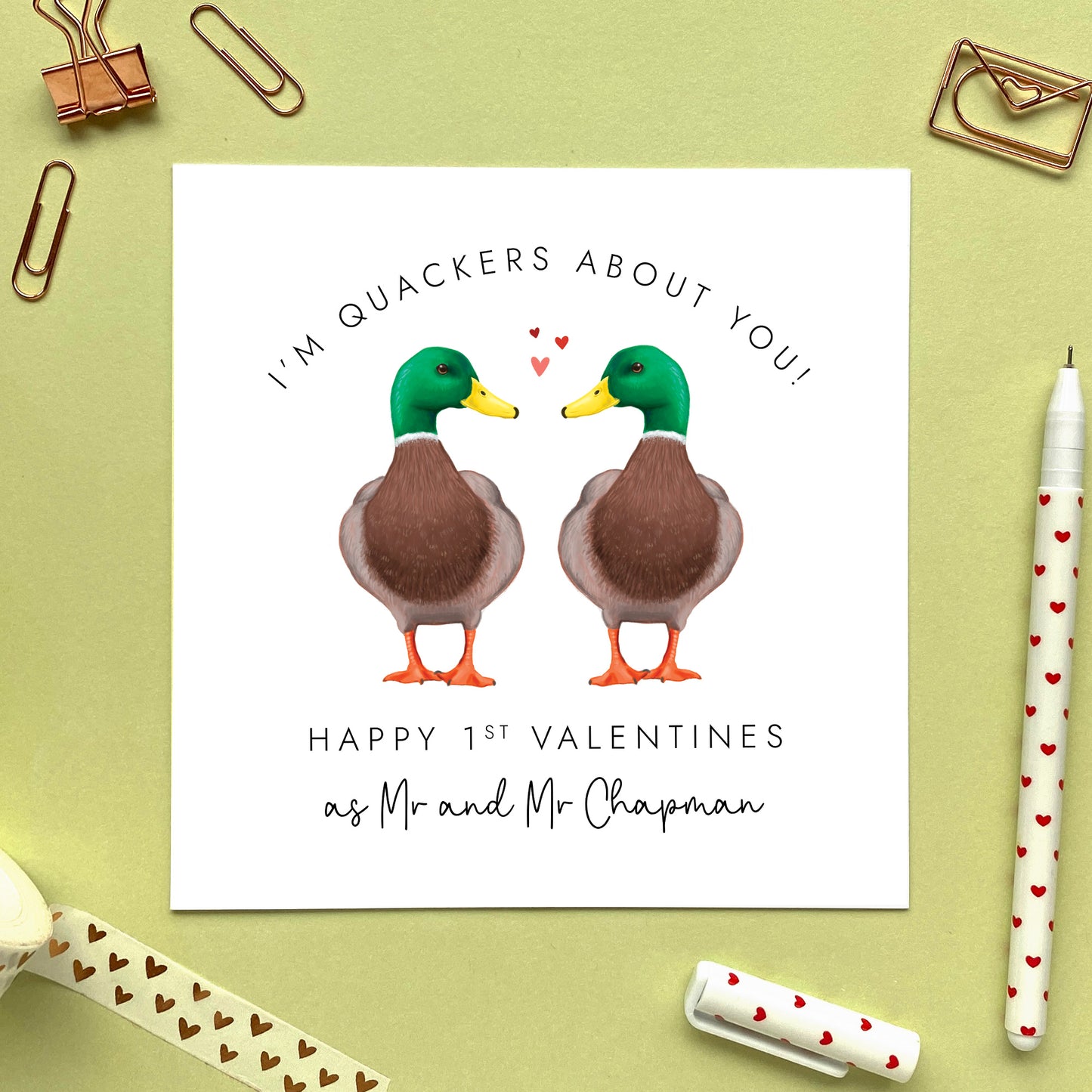 Personalised Ducks First Valentine's Day Married Card