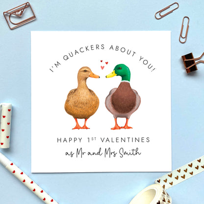 Personalised Ducks First Valentine's Day Married Card