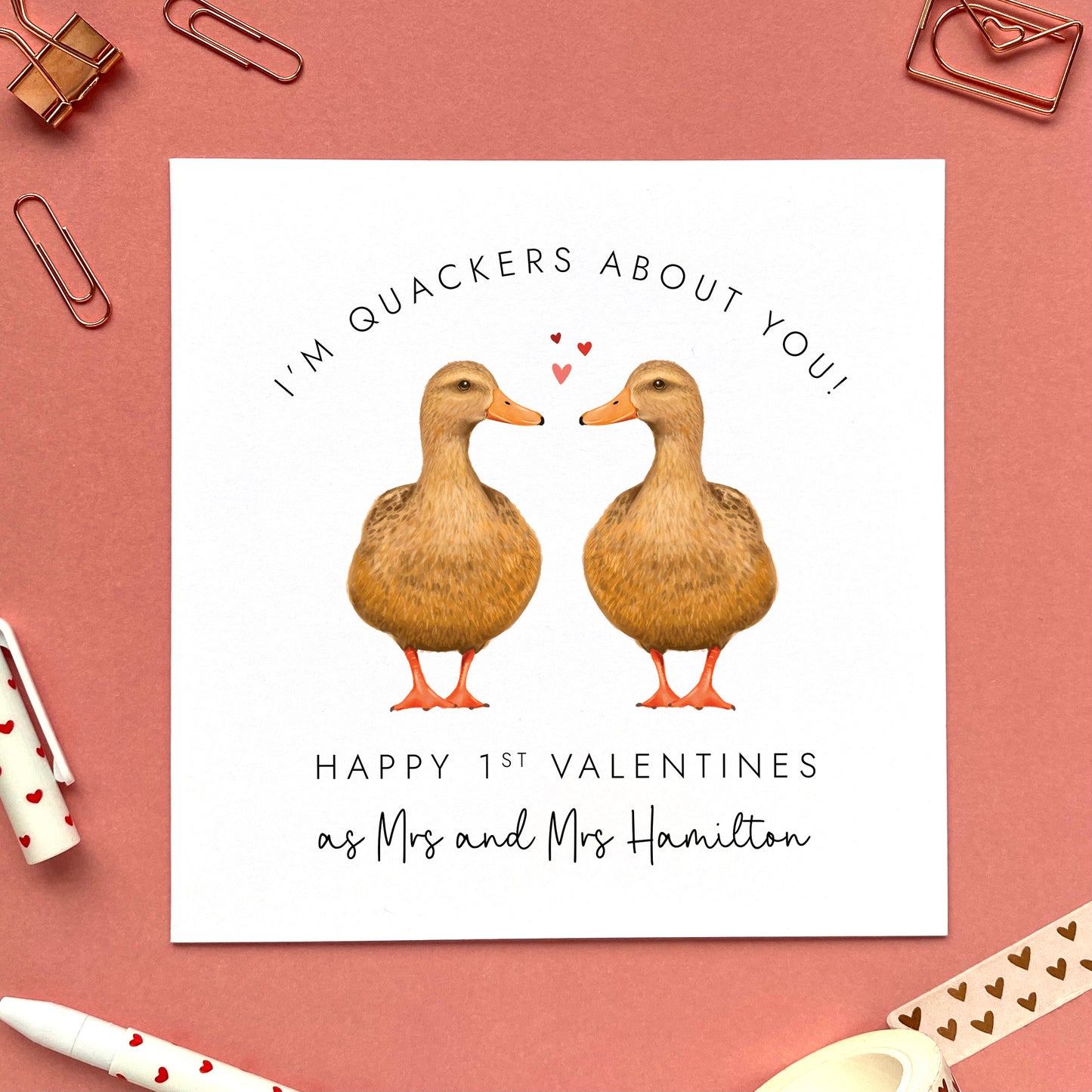 Personalised Ducks First Valentine's Day Married Card