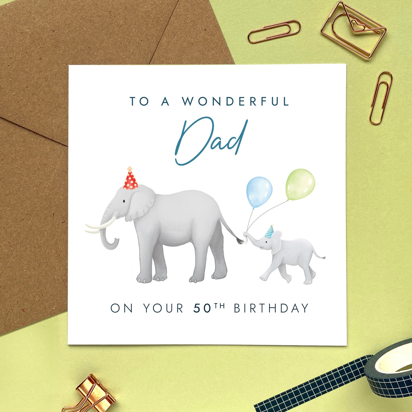 elephants 50th birthday card for dad