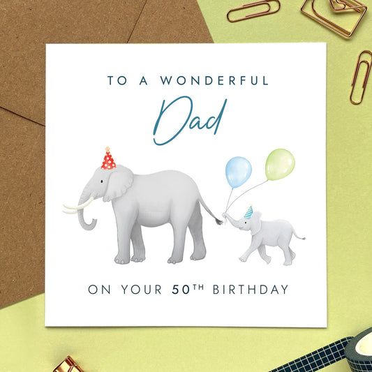 elephants 50th birthday card for dad