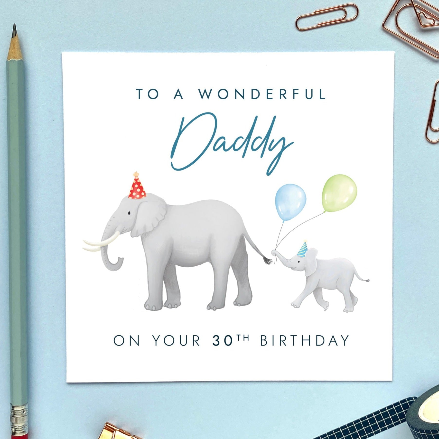 elephants 30th birthday card for daddy