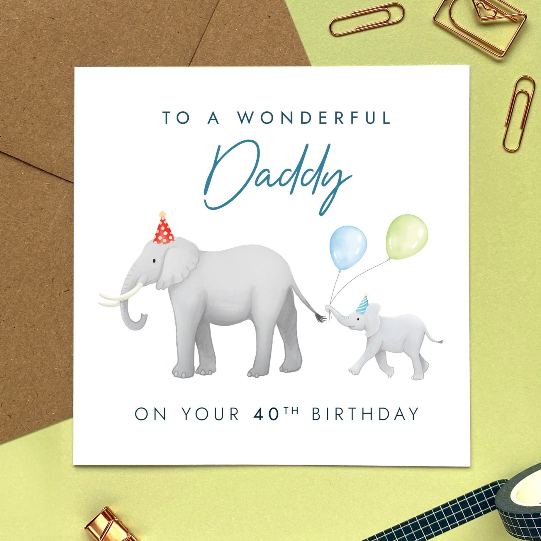 elephants 40th birthday card for daddy