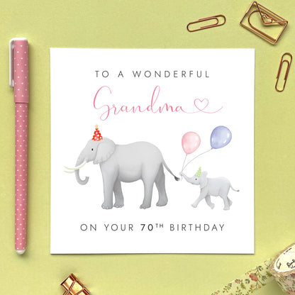 Personalised Elephant Any Age Birthday Card for Mum