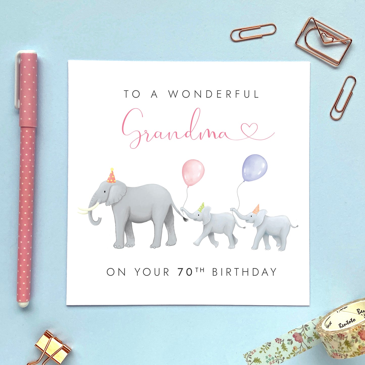 Personalised Elephant Any Age Birthday Card for Mum - 2 Children