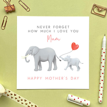 personalised elephant mother's day card - mum you are so loved - happy mother's day - cute, unique, special, handmade, uk - first mothers day - from son, daughter, baby - mum, mom, mam, mummy, mommy - never forget how much I love you