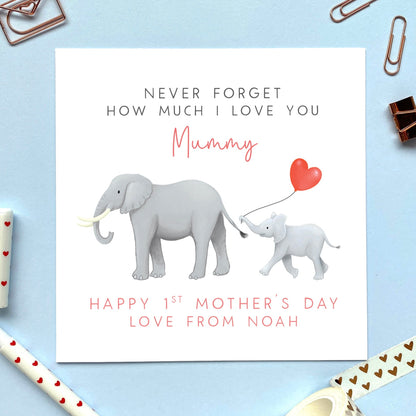 personalised elephant first mother's day card - 1st mothers day card - from son, daughter, girl, boy, baby - first mother's day as my mummy card - 1st mothers day as my mommy card - first mother's day as my mama card