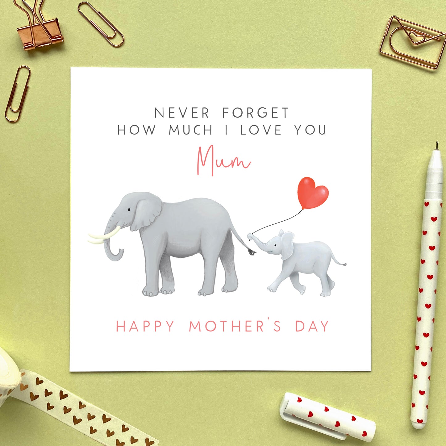 personalised elephant mother's day card - mum you are so loved - happy mother's day - cute, unique, special, handmade, uk - first mothers day - from son, daughter, baby - mum, mom, mam, mummy, mommy - never forget how much I love you - mothers day card for grandma, granny, gran, nanny, nana, nanna, nan, grandmother