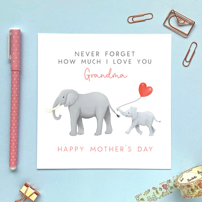 personalised elephant mother's day card - mum you are so loved - happy mother's day - cute, unique, special, handmade, uk - first mothers day - from son, daughter, baby - mum, mom, mam, mummy, mommy - never forget how much I love you - mothers day card for grandma, granny, gran, nanny, nana, nanna, nan, grandmother