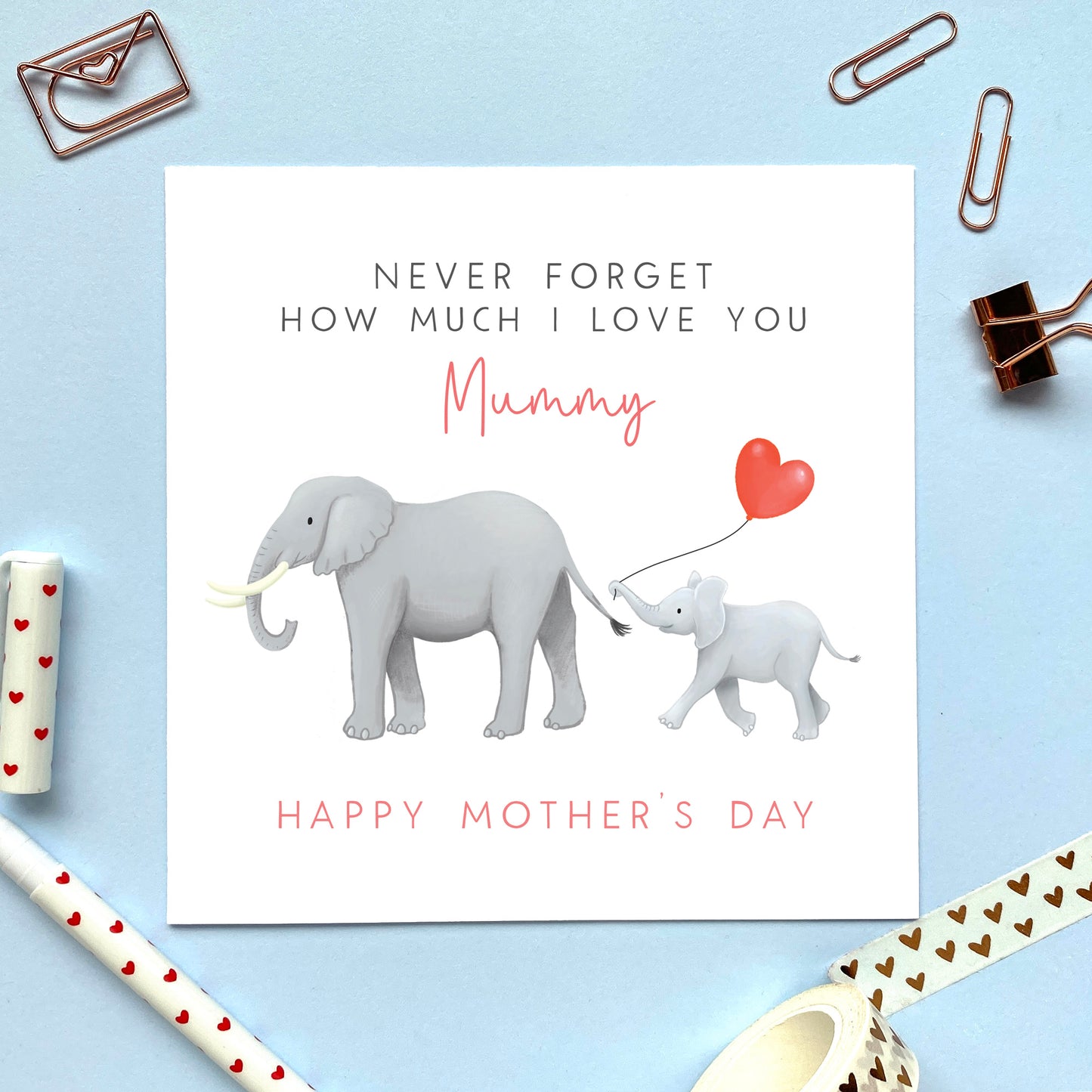 personalised elephant mother's day card - mum you are so loved - happy mother's day - cute, unique, special, handmade, uk - first mothers day - from son, daughter, baby - mum, mom, mam, mummy, mommy - never forget how much I love you - mothers day card for grandma, granny, gran, nanny, nana, nanna, nan, grandmother