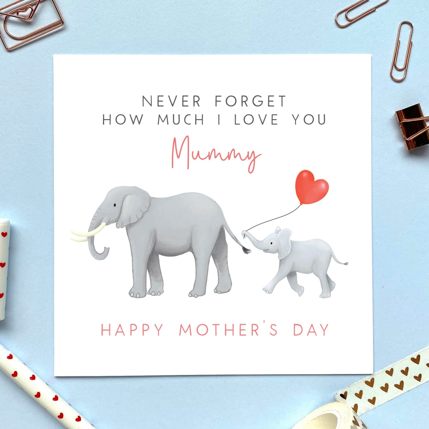 personalised elephant mother's day card - mum you are so loved - happy mother's day - cute, unique, special, handmade, uk - first mothers day - from son, daughter, baby - mum, mom, mam, mummy, mommy - never forget how much I love you - mothers day card for grandma, granny, gran, nanny, nana, nanna, nan, grandmother